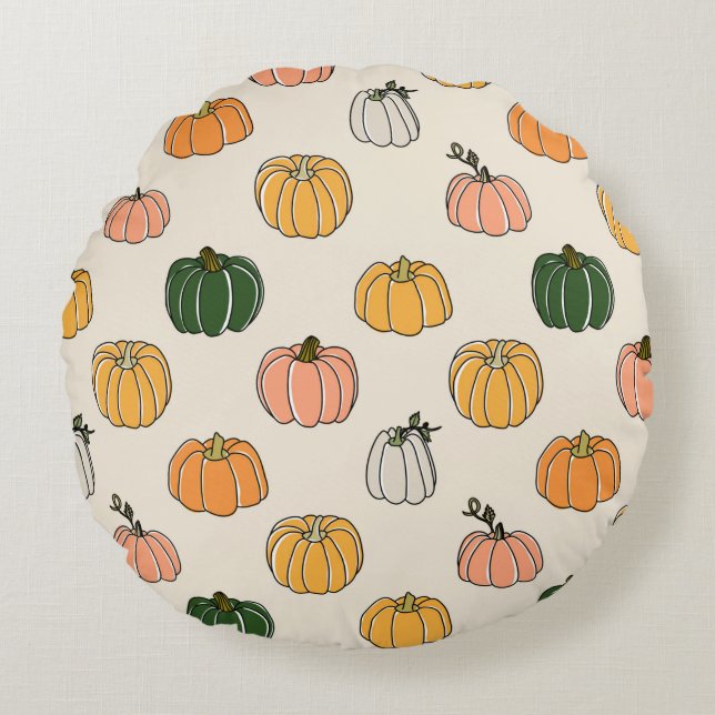 Almofada Redonda Pumpkin Harvest Vintage Padrão Invisível (Frente)