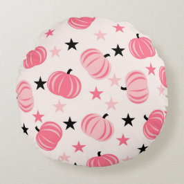 Almofada Redonda Pumpkin rosa e preto com estrelas Halloween e outo