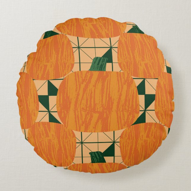 Almofada Redonda Pumpkins: Triângulo Geométrico Retroativo. (Frente)