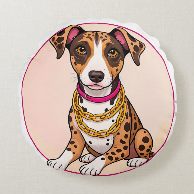 Almofada Redonda Puppy de Cartoon Adorável (Frente)