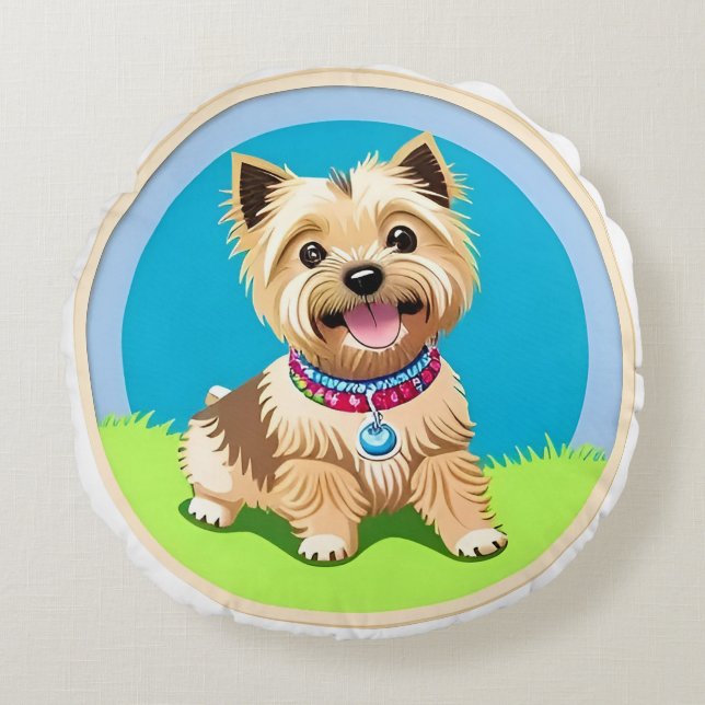 Almofada Redonda Puppy de Cartoon Adorável (Frente)
