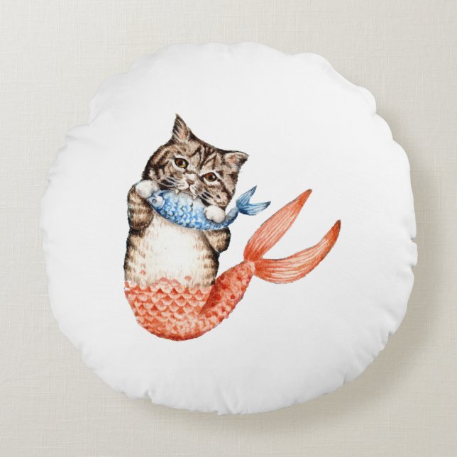 Almofada Redonda Purmaid Cat Mermaid (Frente)