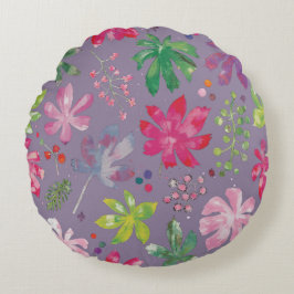 Almofada Redonda Purple Floral Round Pillow – Pink Garden Pattern