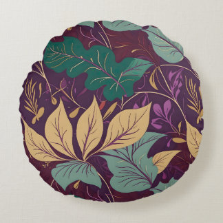 Almofada Redonda Purple Graceful Modern Leaf Print