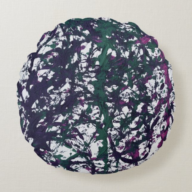 Almofada Redonda Purple, Green, Pink, Marble artwork (Frente)