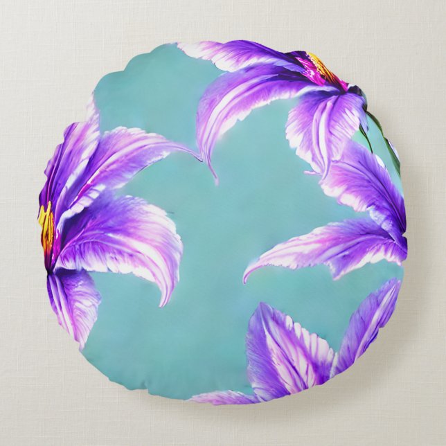 Almofada Redonda Purple Lilly do padrão do Vale (Frente)