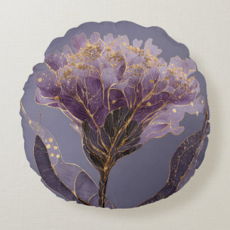 Almofada Redonda Purple Peony Inspired Floral Gold Accents