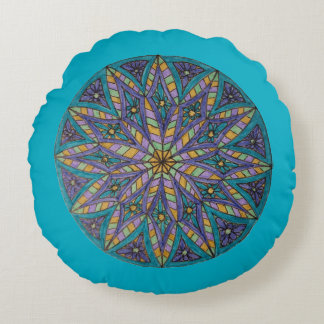 Almofada Redonda Purple/Teal Starburst Mandala Round Throw Pillow