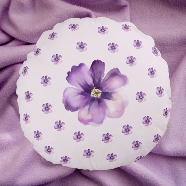 Almofada Redonda Purple Watercolor Flowers Round Pillow (Criador carregado)