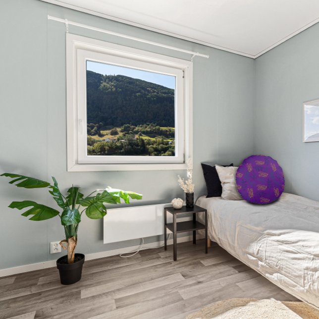 Almofada Redonda Púrpura de folhas verdes amarelas (Criador carregado)