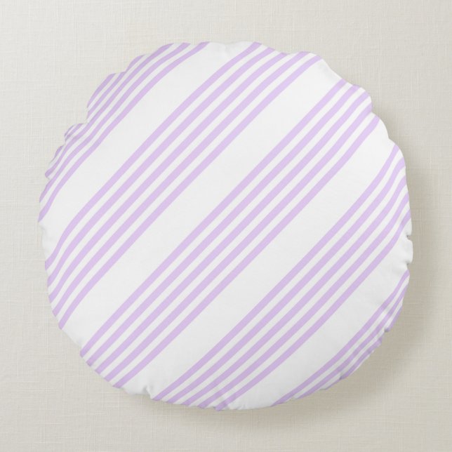 Almofada Redonda Púrpura Lilac e cinco faixas brancas (Frente)