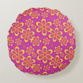 Almofada Redonda Púrpura Magenta Flores Sem Costura Padrão