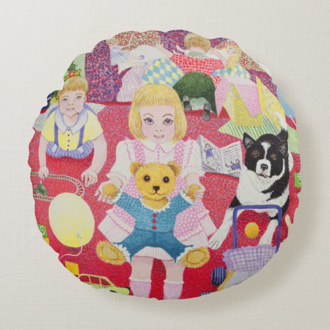 Almofada Redonda Pyjamas do Natal do ursinho (Frente)