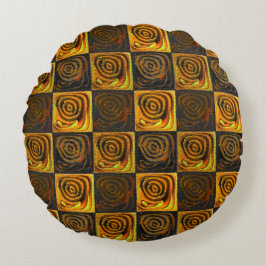 Almofada Redonda quadrados amarelados e círculos em mosaico rústico