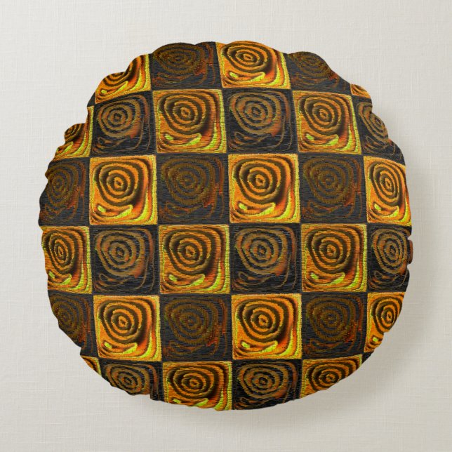 Almofada Redonda quadrados amarelados e círculos em mosaico rústico (Frente)