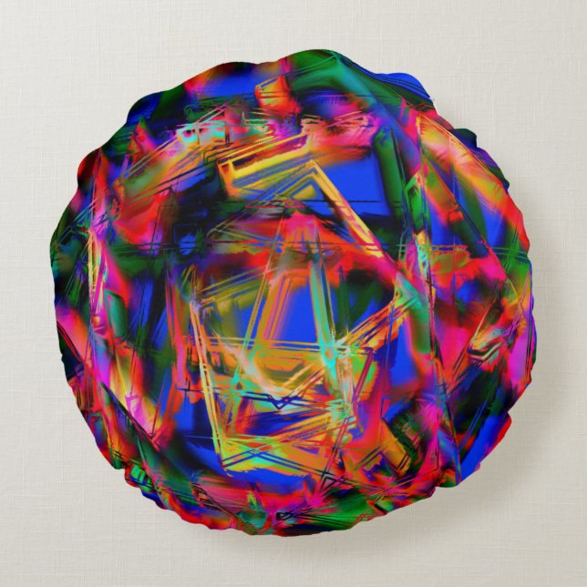 Almofada Redonda Quadrados coloridos com pinceladas erradas (Verso)