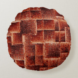 Almofada Redonda Quadrados com textura de parede vermelha escura e