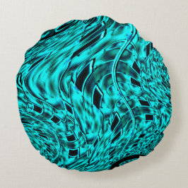 Almofada Redonda Quadrados tortos espelhados na imagem ciana