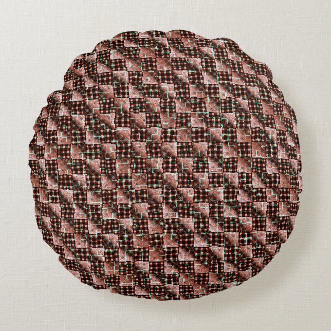 Almofada Redonda Quadrados vermelhos submetidos a mosaico estranho (Frente)