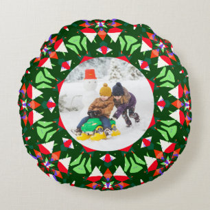Almofada Redonda Quadro de Fotografias de Natal Personalizadas e Fe