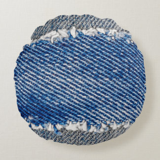 Almofada Redonda Quadro Denim. Tecido denim estampado estampado com