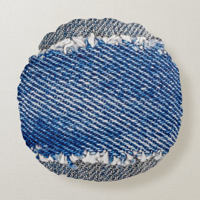 Almofada Redonda Quadro Denim. Tecido denim estampado estampado com (Frente)