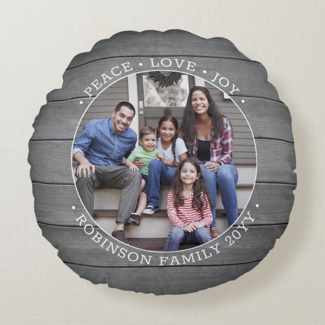 Almofada Redonda Qualquer Texto 2 Fotografia Cinza Rústica Moderna  (Frente)