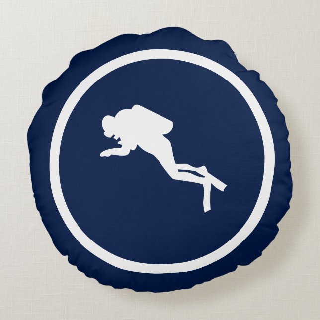 Almofada Redonda Quase Marinho azul SCUBA DIVER náutico (Verso)