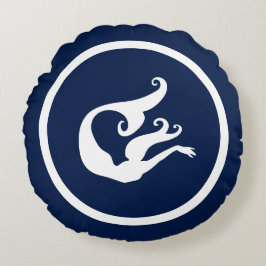 Almofada Redonda Quase Marinho azul + sereia branca náutica