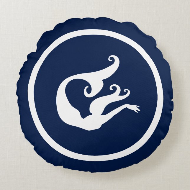 Almofada Redonda Quase Marinho azul + sereia branca náutica (Frente)