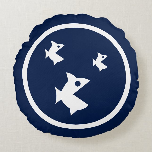 Almofada Redonda quase Marinho de peixe azul náutico (Frente)