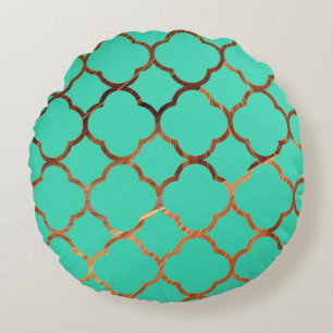 Almofada Redonda Quatrefoil Teal Blue Sandstone Padrões Natal