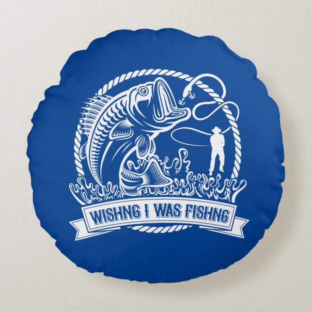 Almofada Redonda Queria Que Eu Estivesse Pescando (Frente)