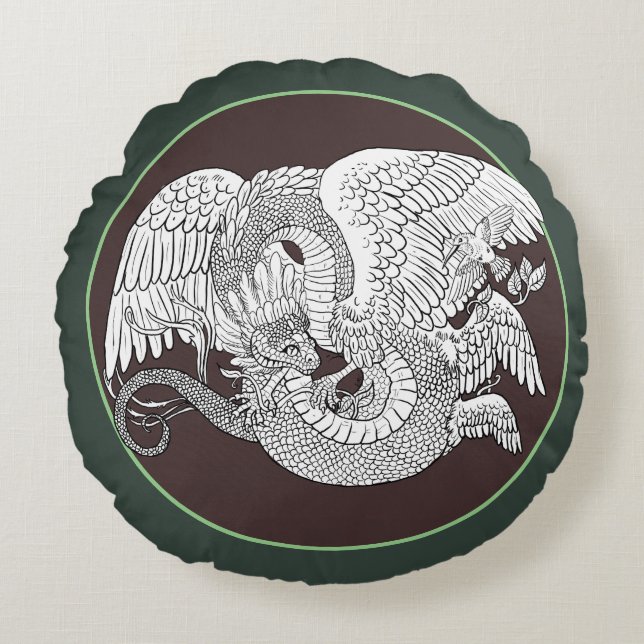 Almofada Redonda Quetzacoatel Colore o seu (Frente)