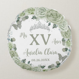Almofada Redonda Quinceañera Sage Borboletas Verdes