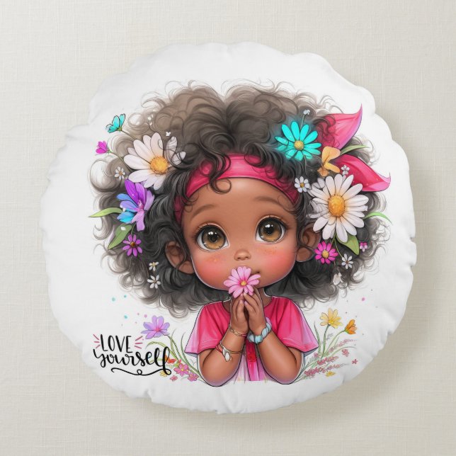 Almofada Redonda Quirky Girl ama a si mesma Travesseiro redondo (Frente)