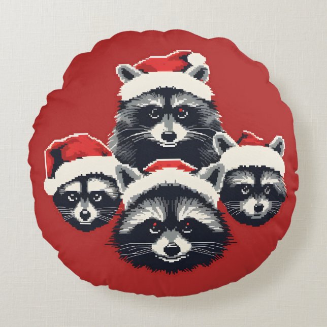 Almofada Redonda Raccoon Felry Christmas Ya sujo animal (Frente)