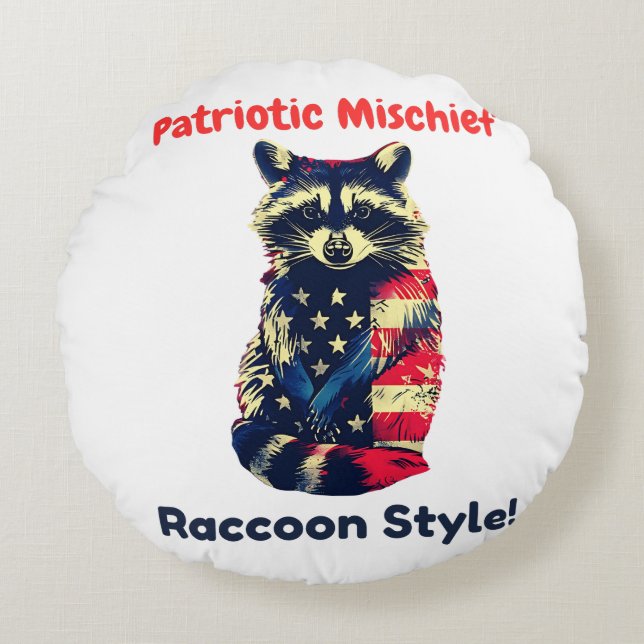Almofada Redonda Raccoon Flag America (Frente)
