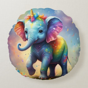 Almofada Redonda Radiante Maravilha: O Bebê Arco-Íris Elefante Unic