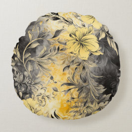 Almofada Redonda Radiantes: Amarelo e Preto Floral