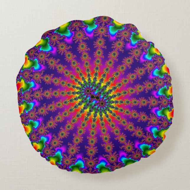 Almofada Redonda Rainbow Fractal Burst (Verso)