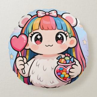 Almofada Redonda Rainbow Kawaii Bear Round Cushion