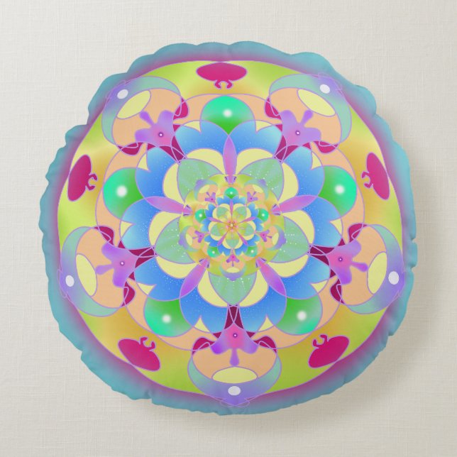 Almofada Redonda Rainbow Song Mandala (Frente)
