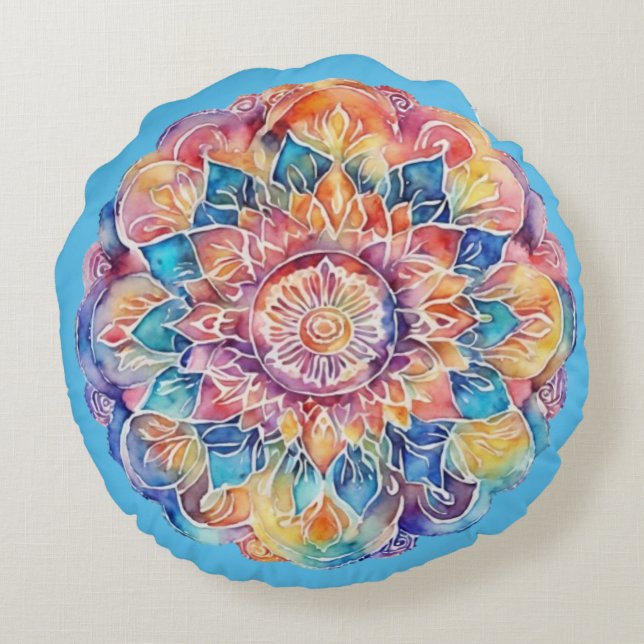 Almofada Redonda Rainbow Tie-Dye Mandala (Verso)