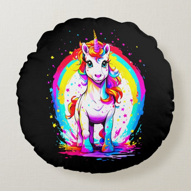 Almofada Redonda Rainbow unicorn (Frente)