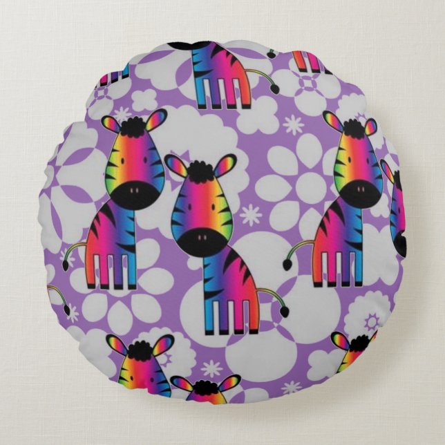 Almofada Redonda Rainbow Zebra (Frente)