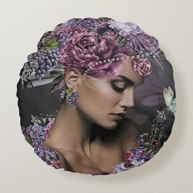 Almofada Redonda Rainha das Flores (Frente)