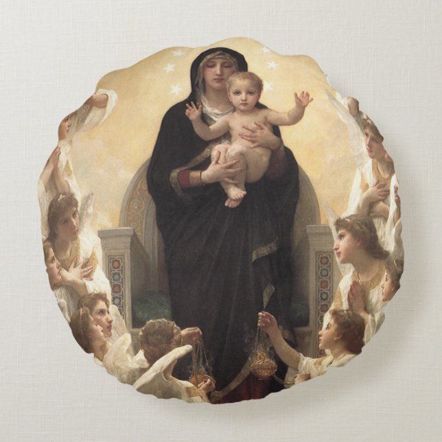 Almofada Redonda Rainha dos Angels Regina Angelorum, de Bouguereau (Verso)