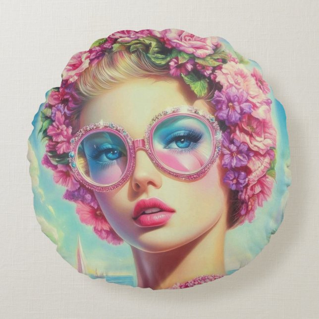 Almofada Redonda Rainha Tropical Glamor (Frente)