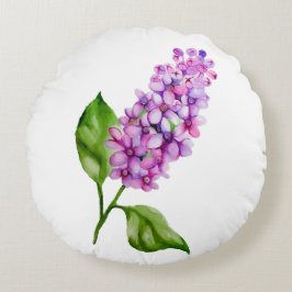 Almofada Redonda Ramificação lilática de aquarela elegante